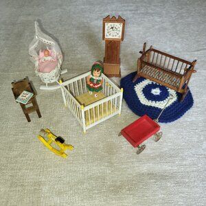 Vintage Dollhouse Furniture, including ROC playpen